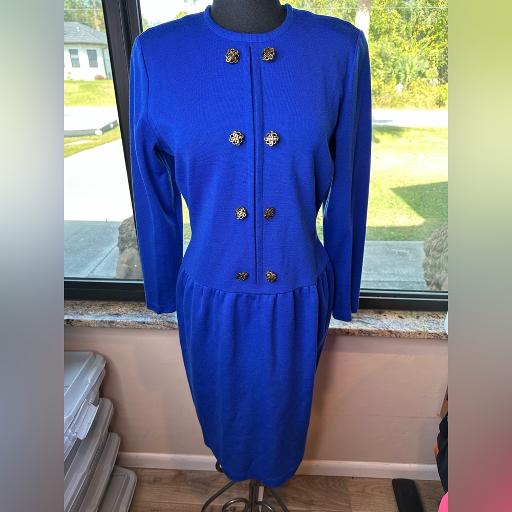 Outlander Blue Sheath Dress Long Sleeve Gold Accents Buttons Size Large NEW